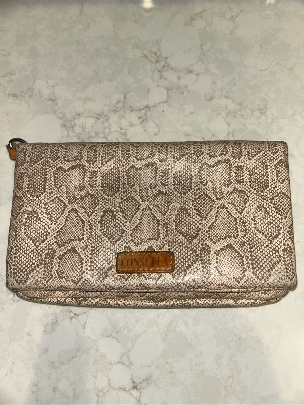 Consuela snake-embossed leather clutch
